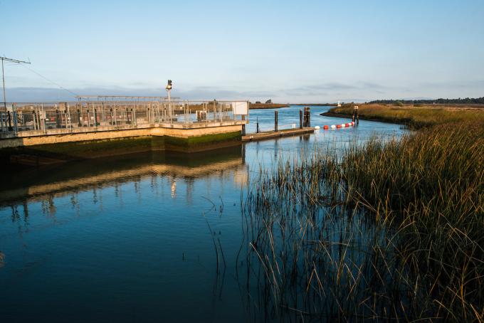 The structural area around the Suisun Marsh Salinity Control Gates at Montezuma Slough in California on September 19, 2014.  Florence Low / California Department of Water Resources