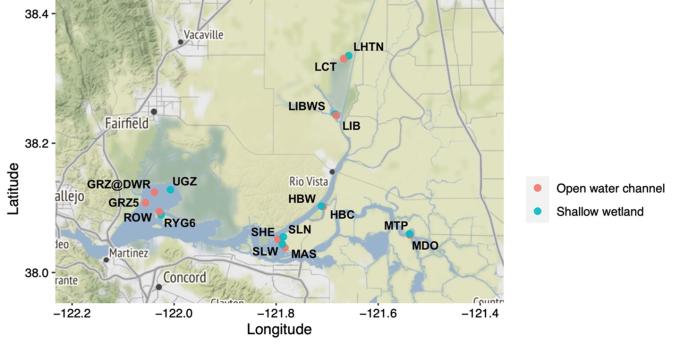Sampling locations across the Delta