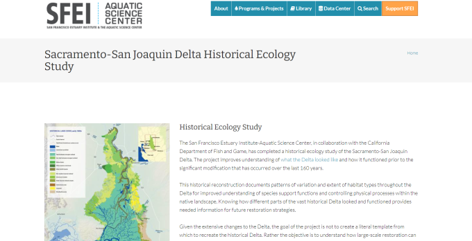 Screenshot of the Delta Historical Ecology website