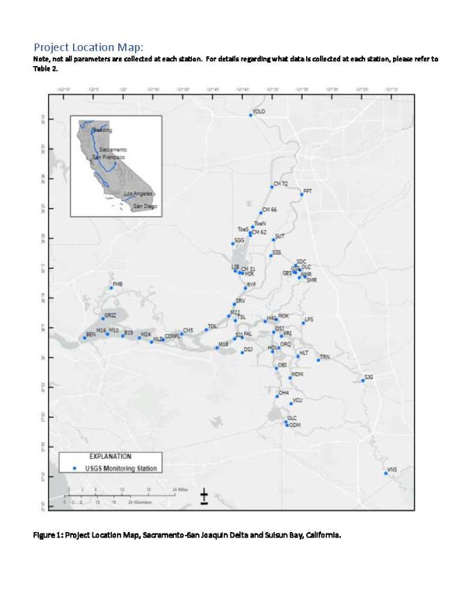 Map of USGS Monitoring Locations in the Sacramento-San Joaquin Delta